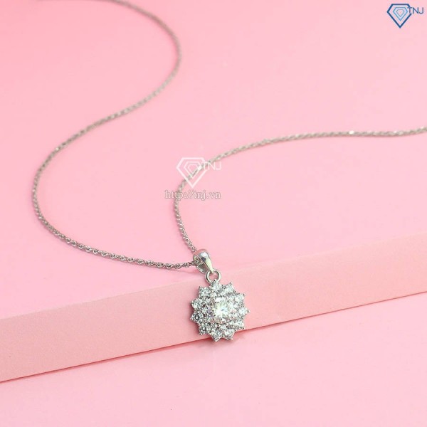 Dây chuyền nữ mặt đính kim cương Moissanite 6.0mm xi kim DCNM0053