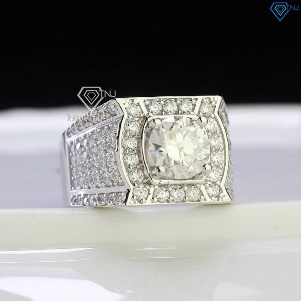 Nhẫn bạc nam mặt cách điệu đính kim cương Moissanite 8.0mm NNAM0158