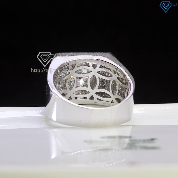 Nhẫn bạc nam mặt cách điệu đính kim cương Moissanite 8.0mm NNAM0158