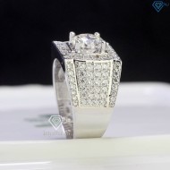 Nhẫn bạc nam mặt cách điệu đính kim cương Moissanite 8.0mm NNAM0158