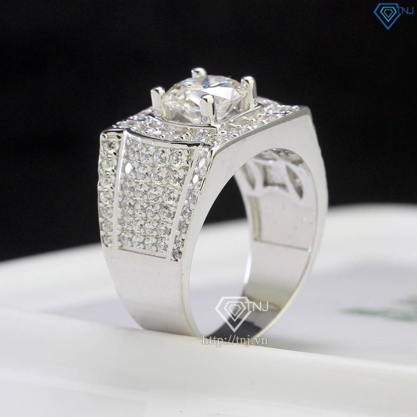 Nhẫn bạc nam mặt cách điệu đính kim cương Moissanite 8.0mm NNAM0158