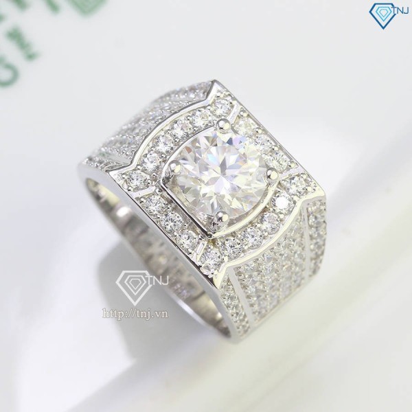 Nhẫn bạc nam mặt cách điệu đính kim cương Moissanite 8.0mm NNAM0158