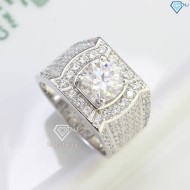 Nhẫn bạc nam mặt cách điệu đính kim cương Moissanite 8.0mm NNAM0158