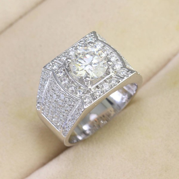 Nhẫn bạc nam mặt cách điệu đính kim cương Moissanite 8.0mm - Kiểm định GRA NNAM0158