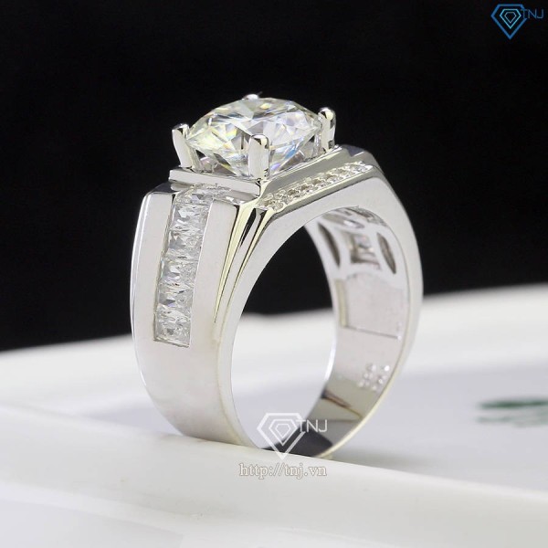 Nhẫn nam bạc đính kim cương Moissanite 10mm - Kiểm định GRA NNAM0159