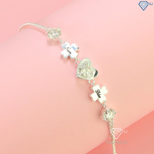 Quà 20 10 cho cô giáo lắc tay nữ Moissanite trái tim khắc tên LTNM0003