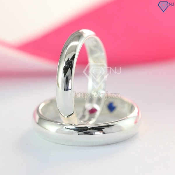 Nhẫn đôi bạc nhẫn cặp bạc đính đá trong lòng nhẫn ND0362 - Trang Sức TNJ