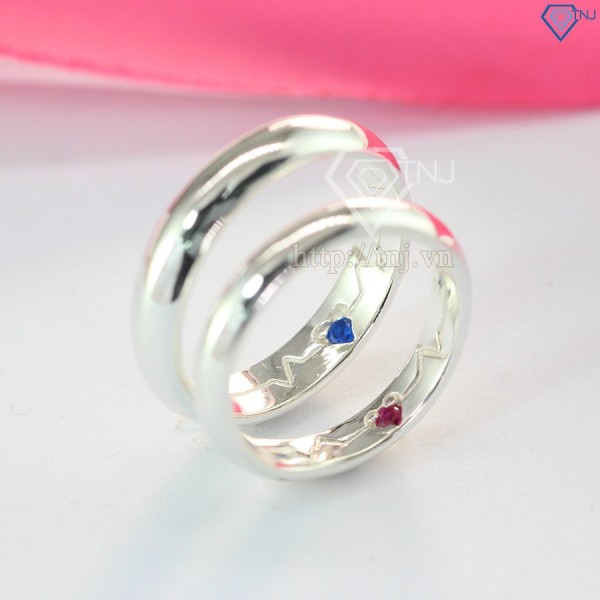 Nhẫn đôi bạc nhẫn cặp bạc đính đá trong lòng nhẫn ND0362 - Trang Sức TNJ