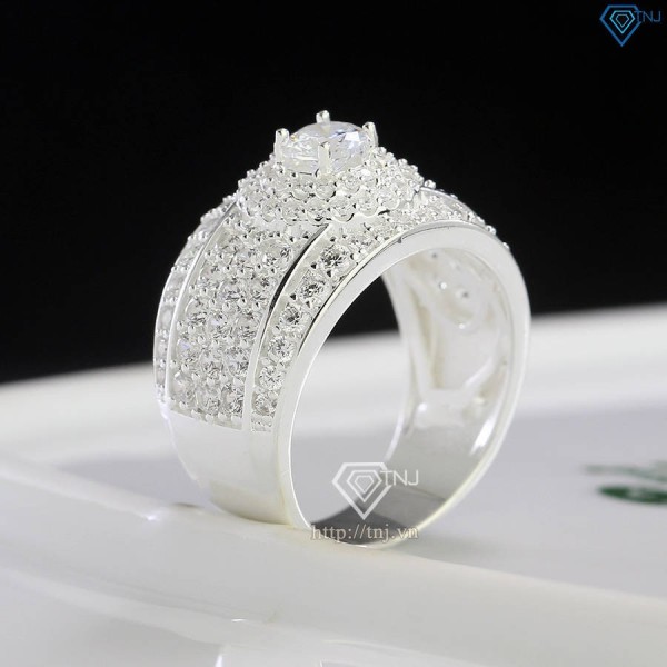 Nhẫn bạc nam mặt tròn đính đá NNA0727 - Trang sức TNJ