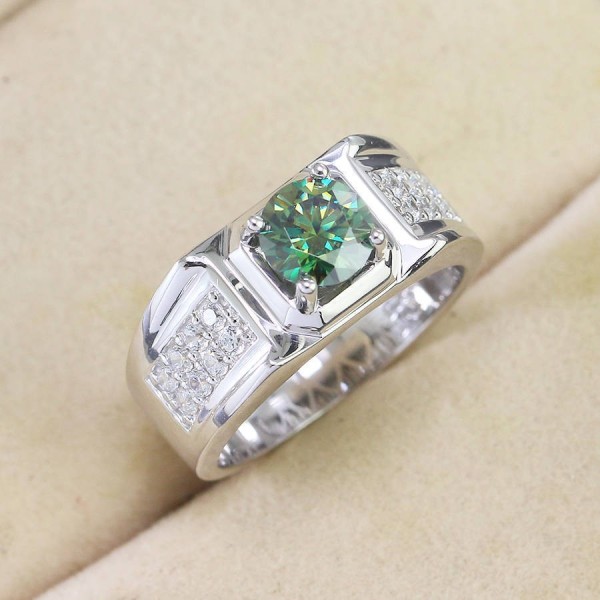 Nhẫn nam Moissanite đơn giản đính đá xanh 6.5mm - Kiểm định GRA NNAM0043