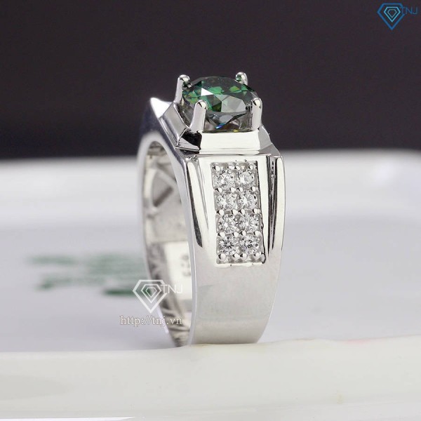 Nhẫn nam Moissanite đơn giản đính đá xanh 6.5mm NNAM0043