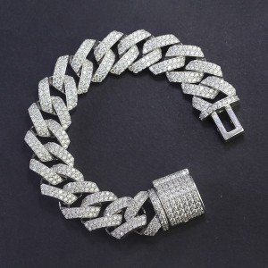Lắc tay nam Cuban đính full kim cương Moissanite 15mm LTAM0010