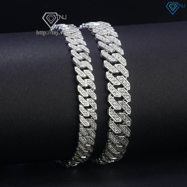 Vòng tay đôi bạc vòng tay cặp bạc cuban đính đá đẹp LTD0045