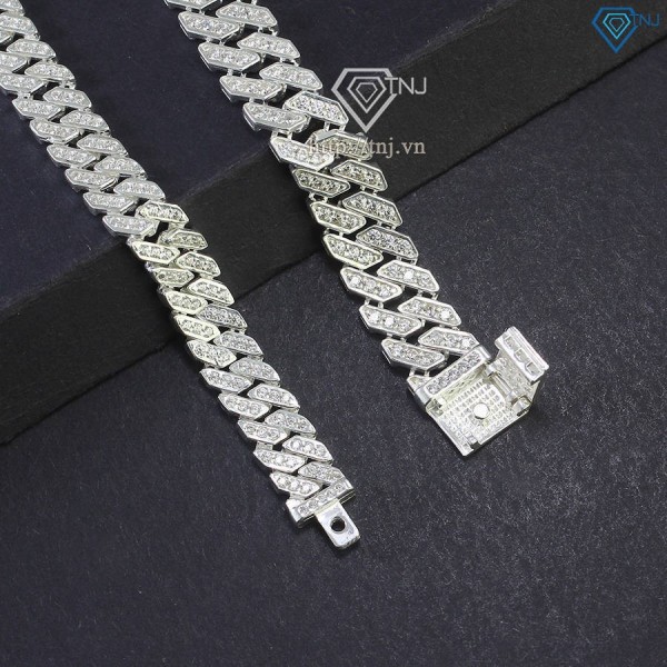 Vòng tay đôi bạc vòng tay cặp bạc cuban đính đá đẹp LTD0045