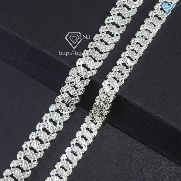 Vòng tay đôi bạc vòng tay cặp bạc cuban đính đá đẹp LTD0045