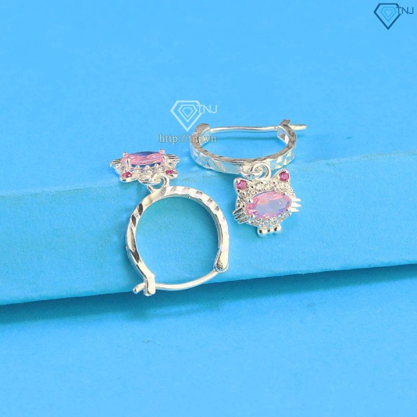Bông tai bạc cho bé gái hình Hello Kitty đá hồng BTT0032 Trang Sức TNJ
