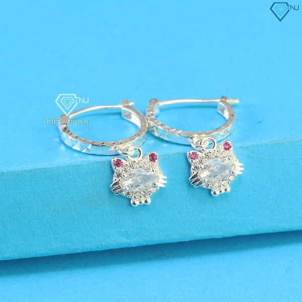 Bông tai bạc cho bé gái hình Hello Kitty đá trắng BTT003 Trang Sức TNJ
