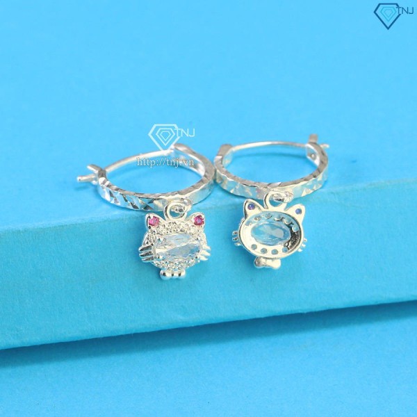 Bông tai bạc cho bé gái hình Hello Kitty đá trắng BTT003 Trang Sức TNJ