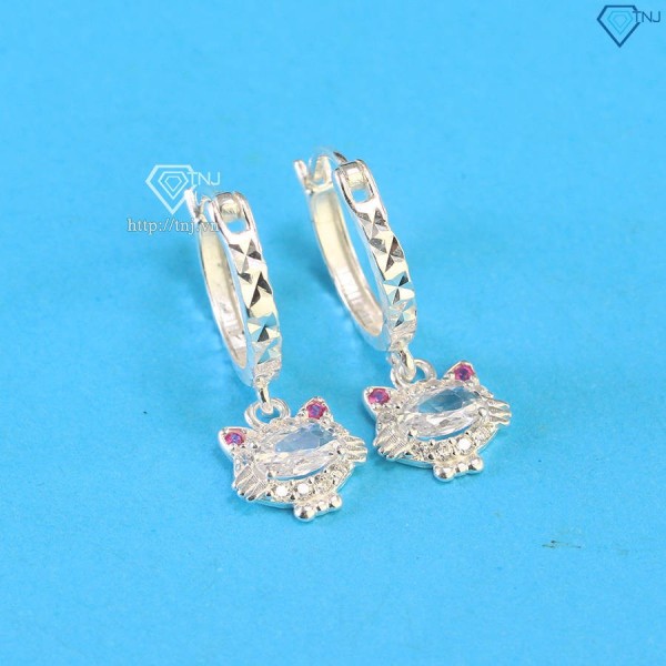 Bông tai bạc cho bé gái hình Hello Kitty đá trắng BTT003 Trang Sức TNJ