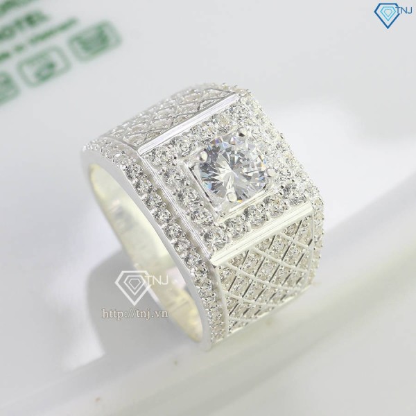 Nhẫn bạc nam đính full đá hình kẻ caro sang trọng NNA0732