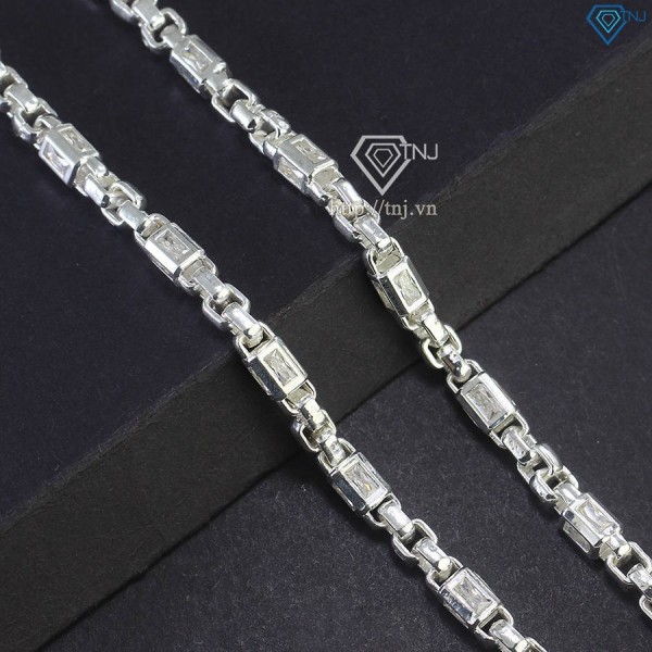 Dây chuyền bạc nam cách điệu đính đá đẹp DCK0145