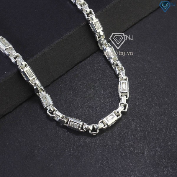 Dây chuyền bạc nam cách điệu đính đá đẹp DCK0145