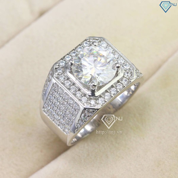 Nhẫn nam bạc bản to đính kim cương Moissanite 10mm NNAM0184