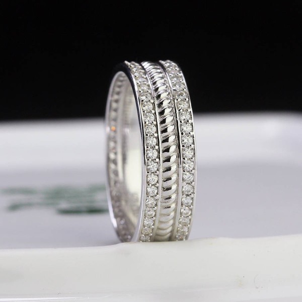 Nhẫn nam bạc đính full kim cương Moissanite đơn giản NNAM0194