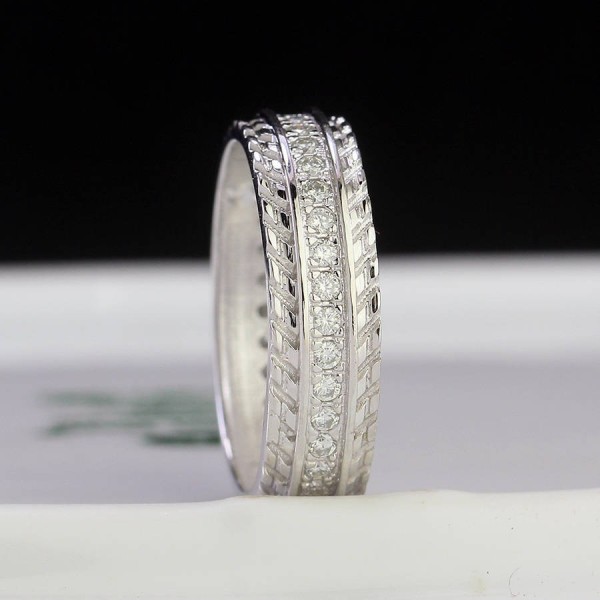 Nhẫn nam bạc đính full kim cương Moissanite đơn giản NNAM0195