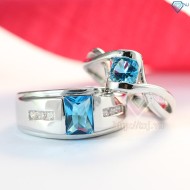 Nhẫn đôi bạc nhẫn cặp bạc đẹp đính đá xanh sang trọng ND0369