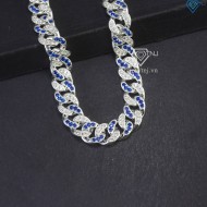 Lắc tay nam Cuban 2 mặt đính đá xanh trắng LTA0193