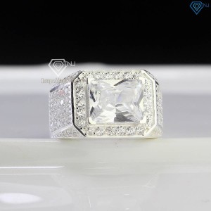 Nhẫn bạc nam bản to đính đá chữ nhật NNA0743