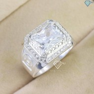 Nhẫn bạc nam kim tiền đính đá chữ nhật NNA0745