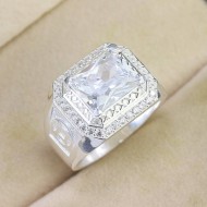 Nhẫn bạc nam kim tiền đính đá chữ nhật NNA0745