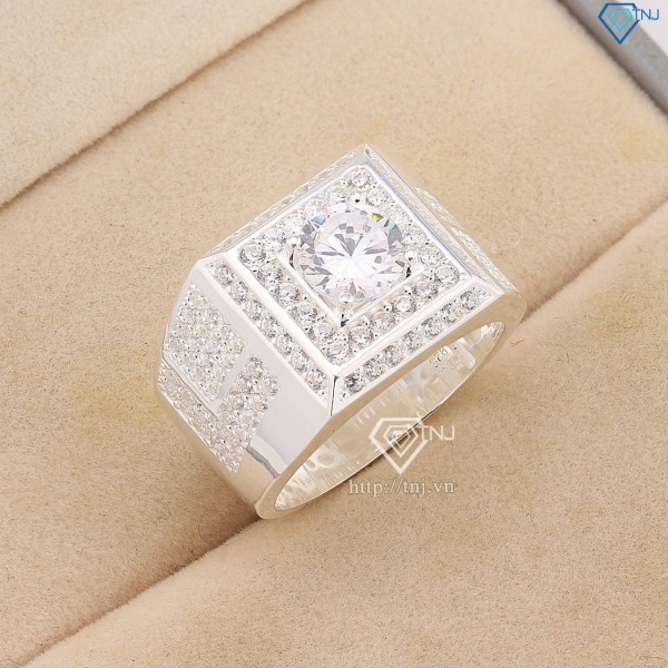 Nhẫn bạc nam cách điệu đính đá đẹp NNA0757