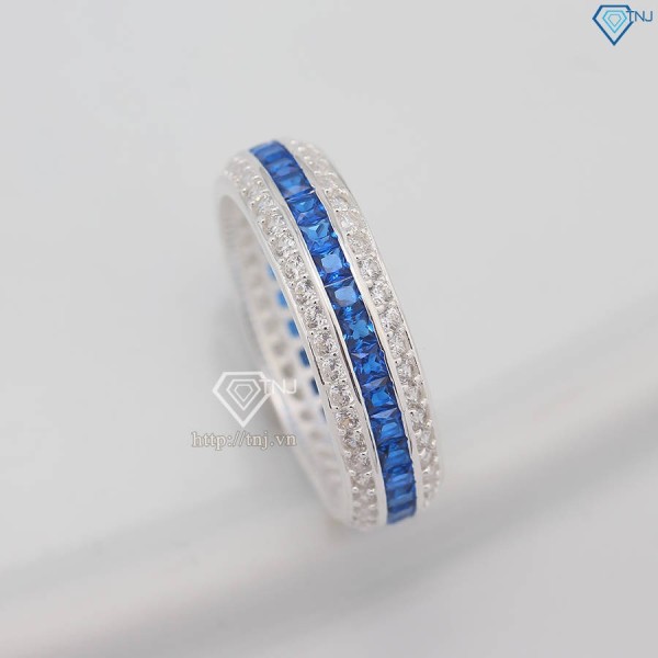 Nhẫn bạc nam tròn full đính đá xanh dương NNA0768