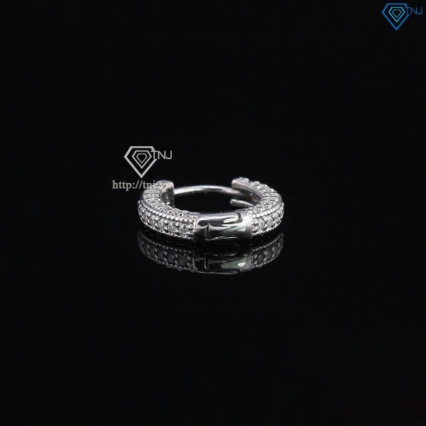 Bông tai bạc khoen tròn đính full kim cương Moissanite BTAM0033