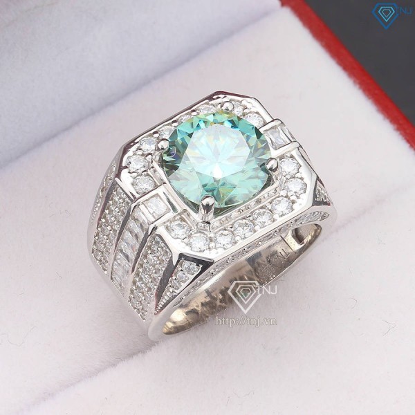 Nhẫn nam cao cấp đính kim cương Moissanite xanh 10mm NNAM0210