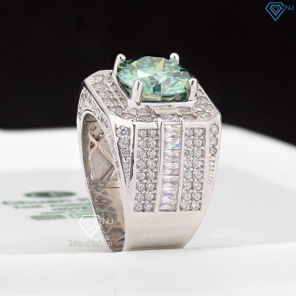 Nhẫn nam cao cấp đính kim cương Moissanite xanh 10mm NNAM0210