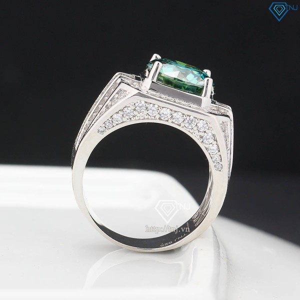 Nhẫn nam cao cấp đính kim cương Moissanite xanh 10mm NNAM0210