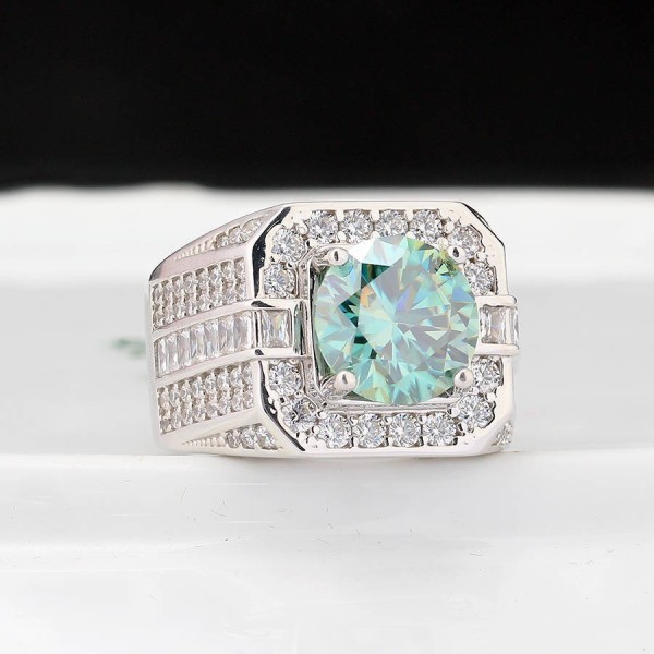 Nhẫn nam cao cấp đính kim cương Moissanite xanh 10mm - Kiểm định GRA NNAM0210