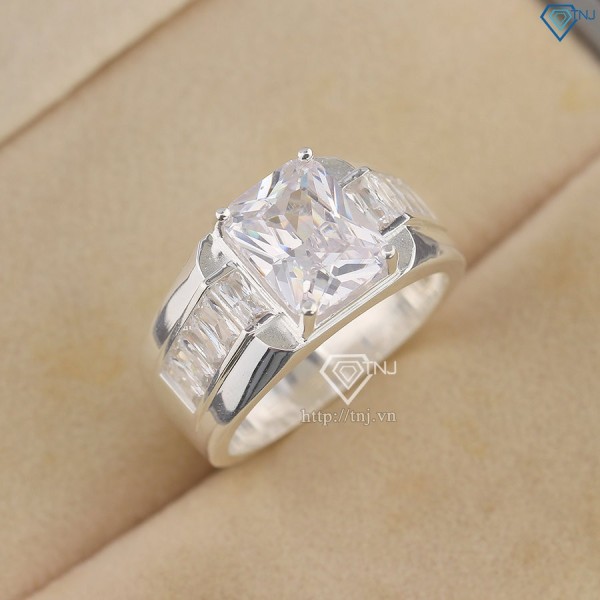 Nhẫn bạc nam đính đá chữ nhật đơn giản NNA0789