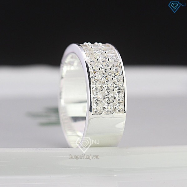 Nhẫn bạc nam bản tròn đính đá vuông NNA0796