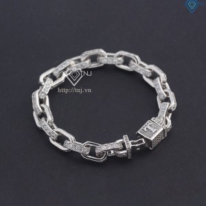 Lắc tay nam mắt xích cao cấp đính chữ cái theo yêu cầu xi kim LTA0202