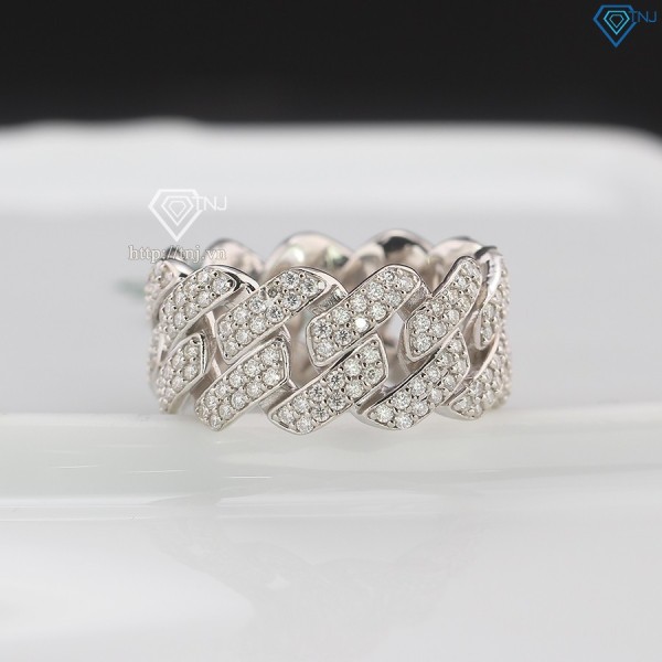 Nhẫn bạc nam cuban đính full kim cương nhân tạo Moissanite NNAM0214