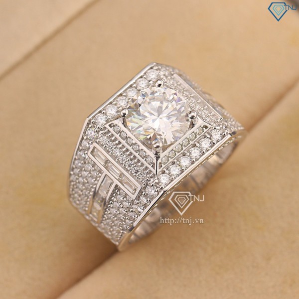 Nhẫn bạc nam chữ T đính full kim cương Moissanite 8.0mm NNAM0216