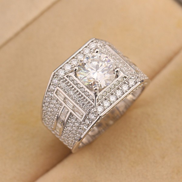 Nhẫn bạc nam chữ T đính full kim cương Moissanite 8.0mm - Kiểm định GRA NNAM0216