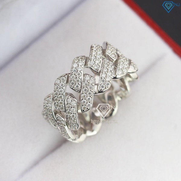 Nhẫn bạc nam cuban đính full kim cương nhân tạo Moissanite NNAM0214