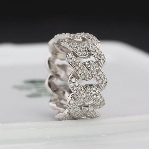 Nhẫn bạc nam cuban đính full kim cương nhân tạo Moissanite NNAM0214