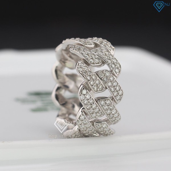 Nhẫn bạc nam cuban đính full kim cương nhân tạo Moissanite NNAM0214